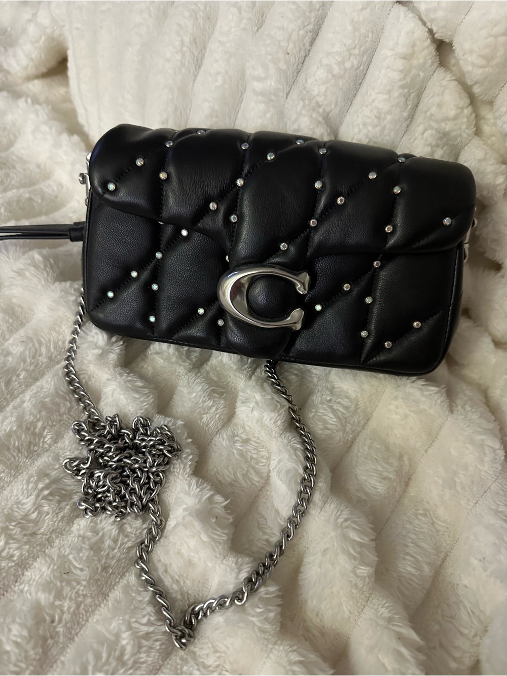 Coach Black Quilted Leather Crossbody with Silver Studs & Chain